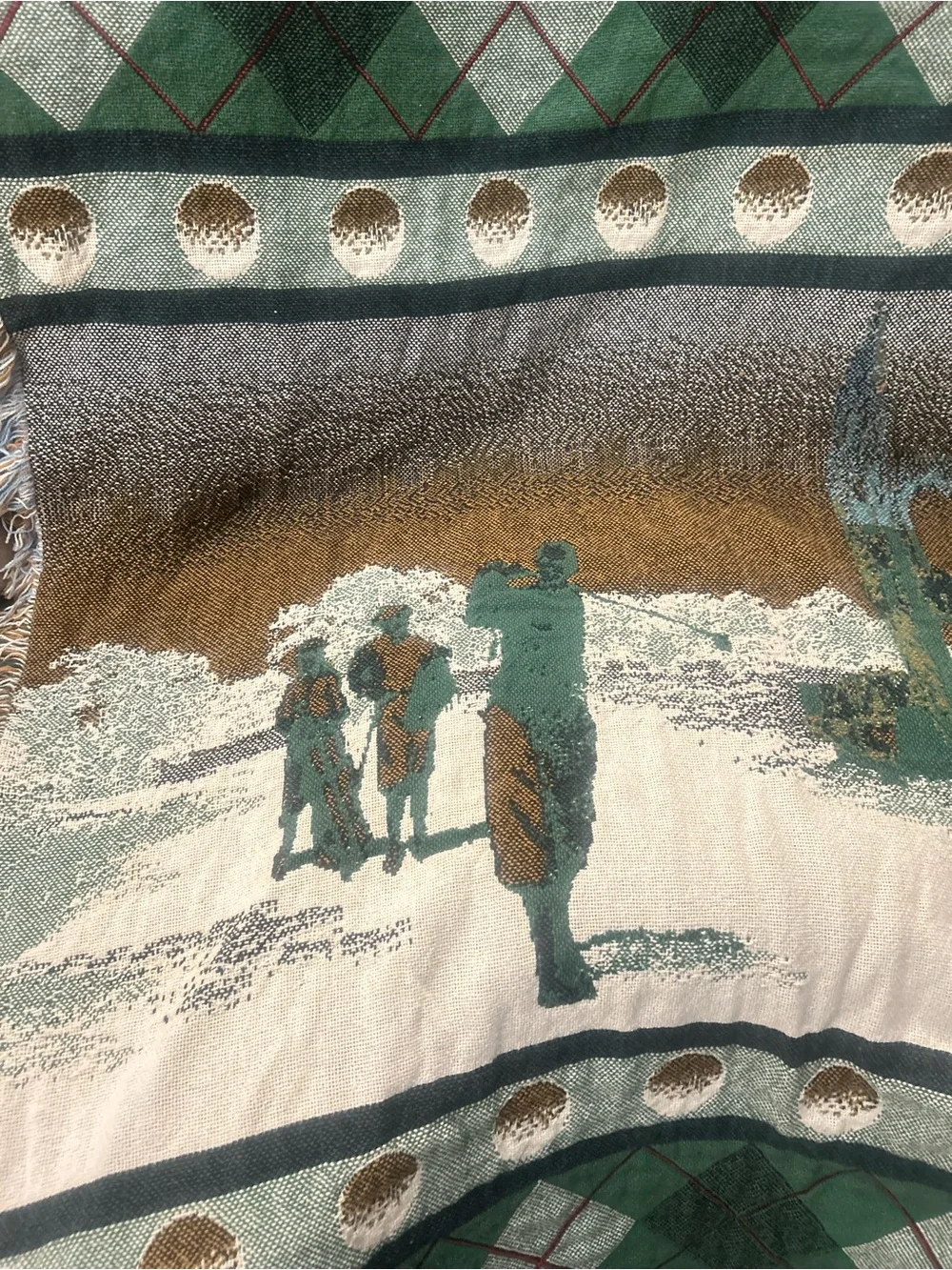 Golf Theme Woven Throw Blanket Fringe Europe Golfer Tapestry Style Vintage